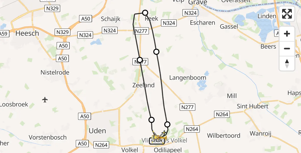 Vluchtroute Traumahelikopter Vliegbasis Volkel - Vliegbasis Volkel, 16 mei 2026, 09:31