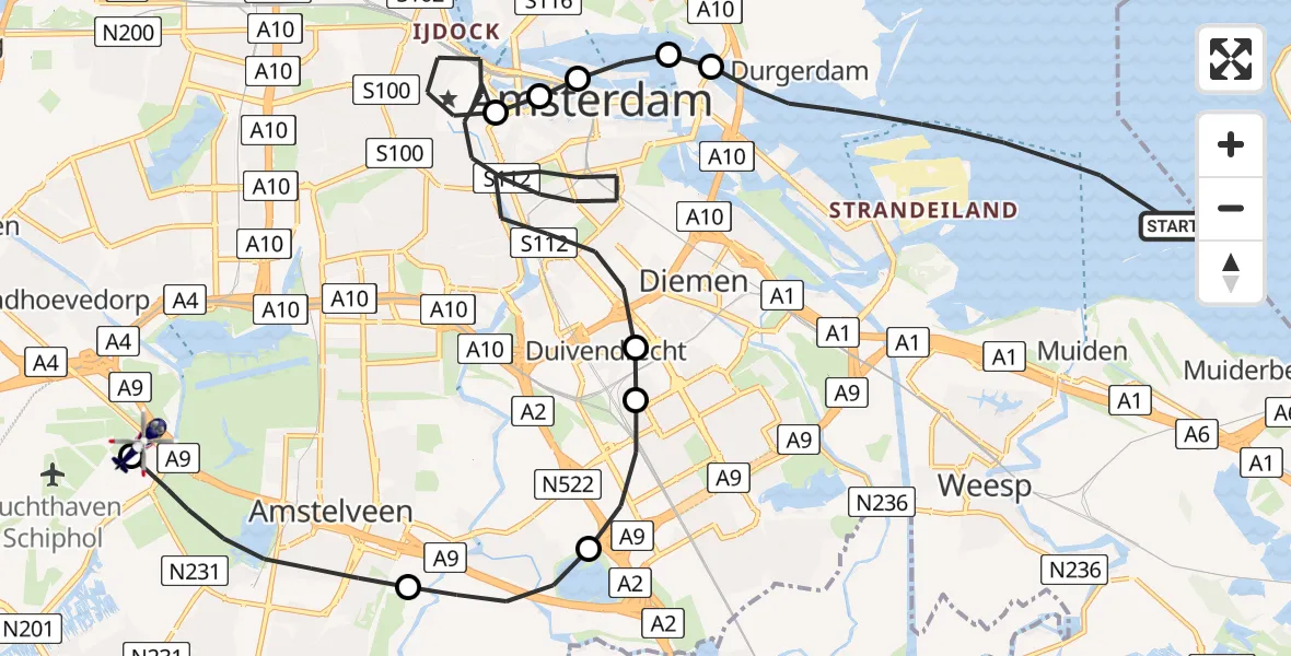 Vluchtroute Politiehelikopter IJmeer - Amsterdam Vliegveld Schiphol, 16 mei 2026, 11:22
