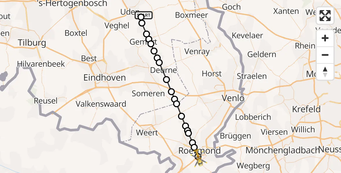 Vluchtroute Traumahelikopter Vliegbasis Volkel - Sint Odiliënberg, 16 mei 2026, 12:32