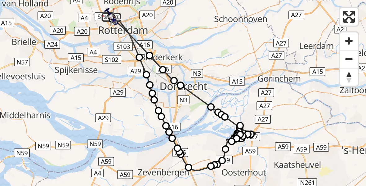 Vluchtroute Politiehelikopter Rotterdam The Hague Airport - Rotterdam The Hague Airport, 16 mei 2026, 13:32
