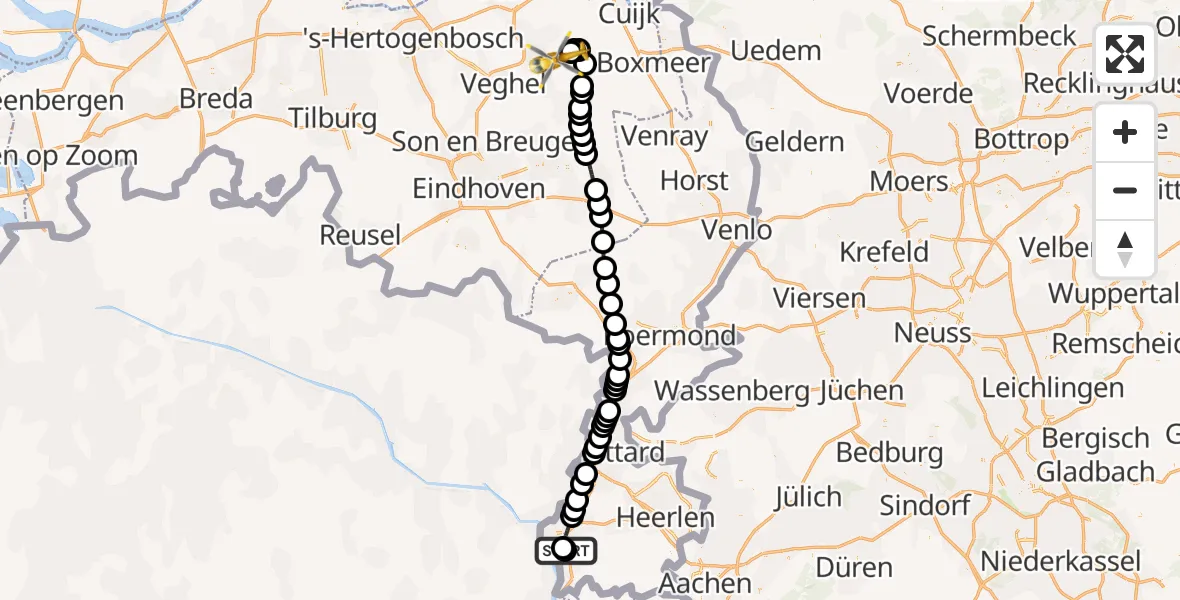 Vluchtroute Traumahelikopter Maastricht UMC+ - Vliegbasis Volkel, 16 mei 2026, 13:59