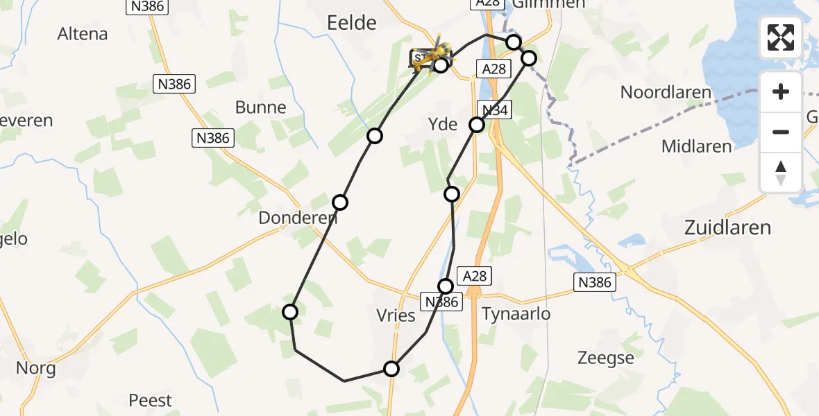 Vluchtroute Traumahelikopter Groningen Airport Eelde - Groningen Airport Eelde, 16 mei 2026, 14:25