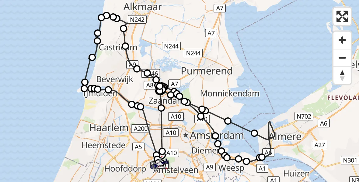 Vluchtroute Politiehelikopter Amsterdam Vliegveld Schiphol - Amsterdam Vliegveld Schiphol, 16 mei 2026, 15:03