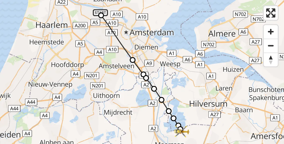 Vluchtroute Traumahelikopter Amsterdam Heliport - Tienhoven, 16 mei 2026, 16:01