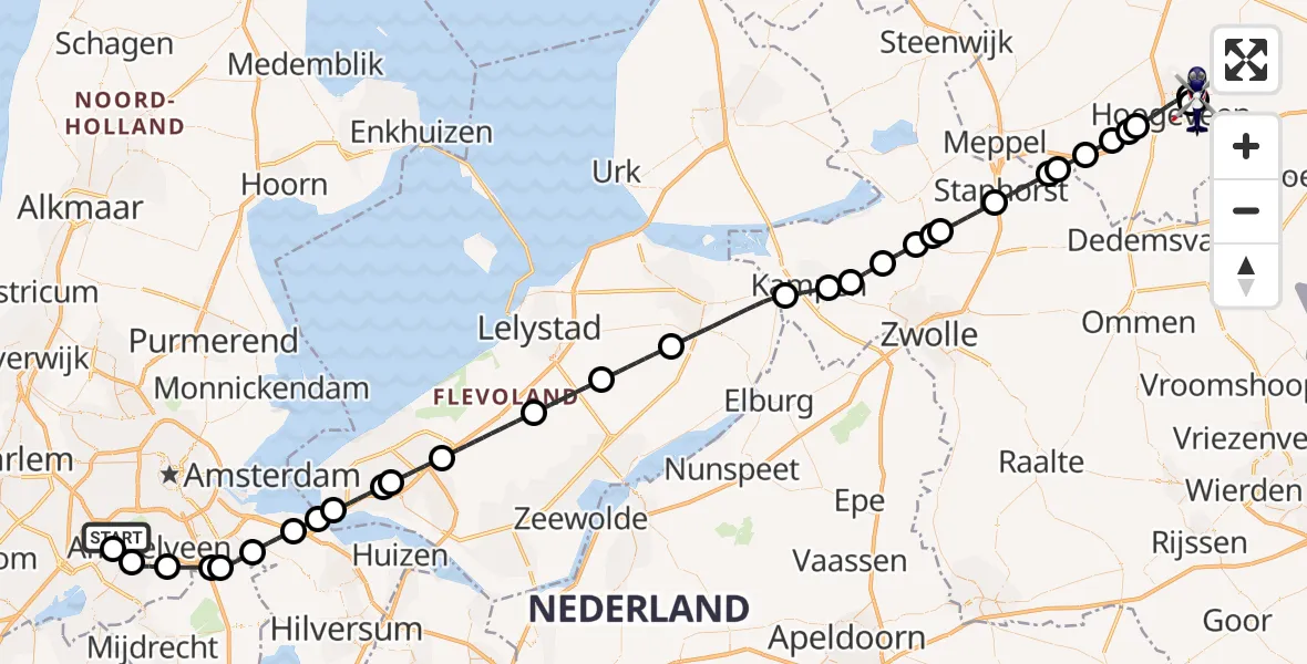 Vluchtroute Politiehelikopter Amsterdam Vliegveld Schiphol - Vliegveld Hoogeveen, 16 mei 2026, 17:49