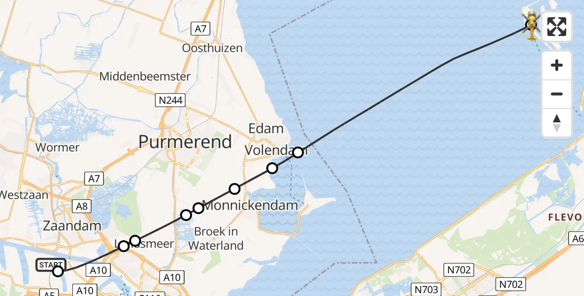 Vluchtroute Traumahelikopter Amsterdam Heliport - Lelystad, 16 mei 2026, 18:25