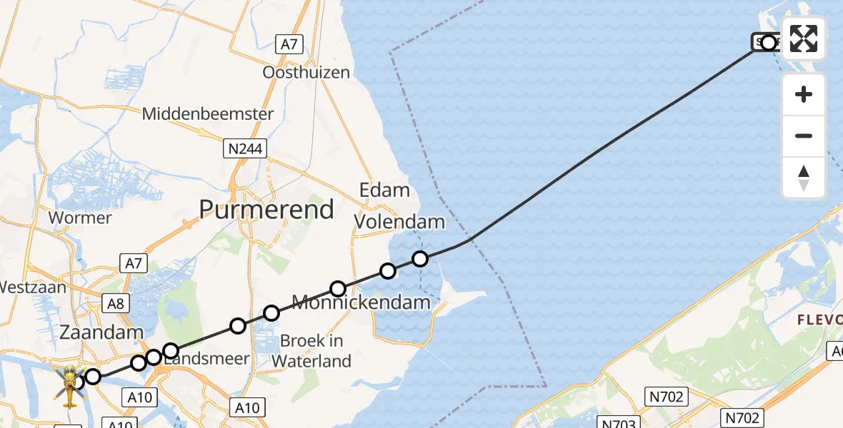 Vluchtroute Traumahelikopter Lelystad - Amsterdam Heliport, 16 mei 2026, 19:03