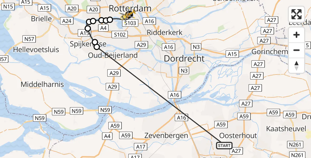 Vluchtroute Traumahelikopter Teteringen - Leids Universitair Medisch Centrum (LUMC), 16 mei 2026, 19:04