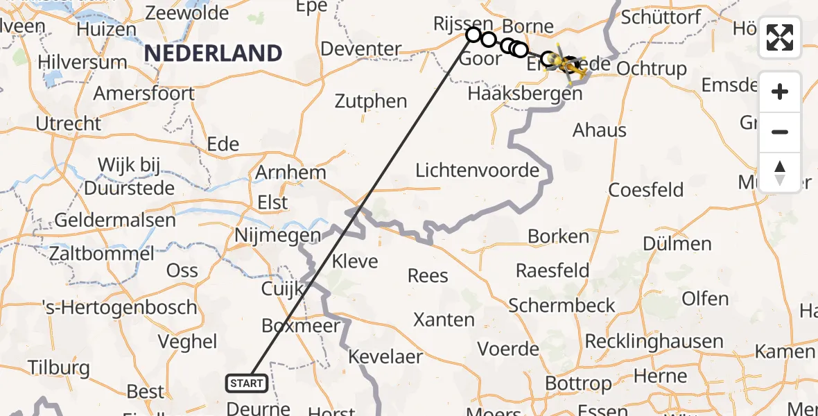 Vluchtroute Traumahelikopter Bakel - Medisch Spectrum Twente Hospital Heliport, 16 mei 2026, 19:43