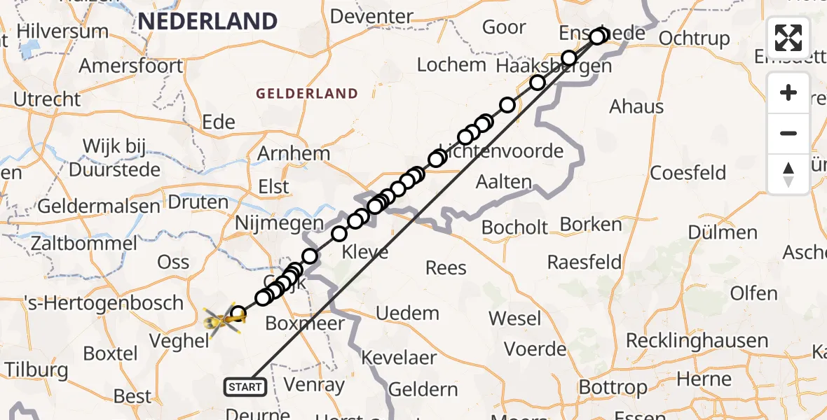 Vluchtroute Traumahelikopter Bakel - Vliegbasis Volkel, 16 mei 2026, 20:08