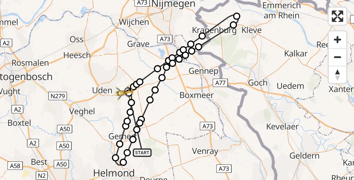 Vluchtroute Traumahelikopter Bakel - Vliegbasis Volkel, 16 mei 2026, 22:44