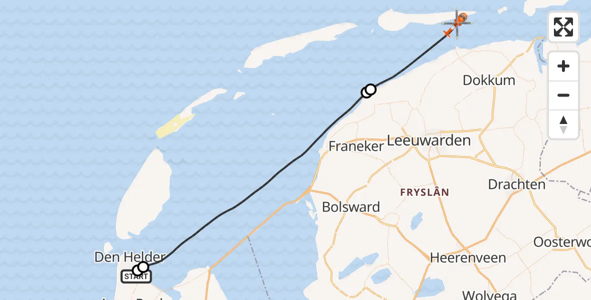 Vluchtroute Kustwachthelikopter Militair vliegveld De Kooy / Den Helder Airport - Waddenzee, 17 mei 2026, 05:03
