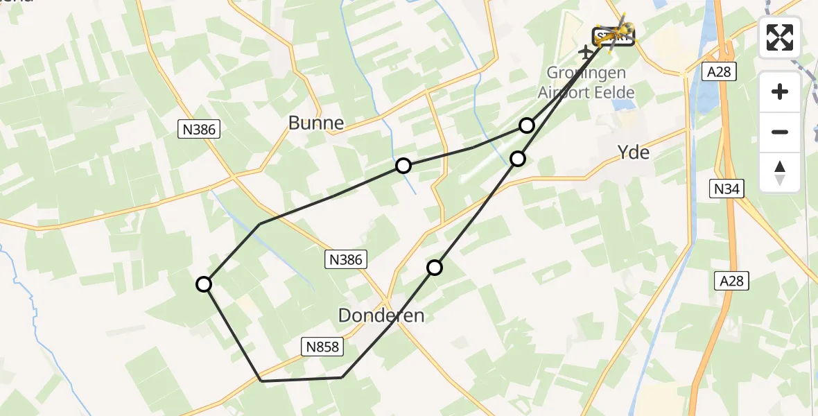 Vluchtroute Traumahelikopter Groningen Airport Eelde - Groningen Airport Eelde, 17 mei 2026, 05:24
