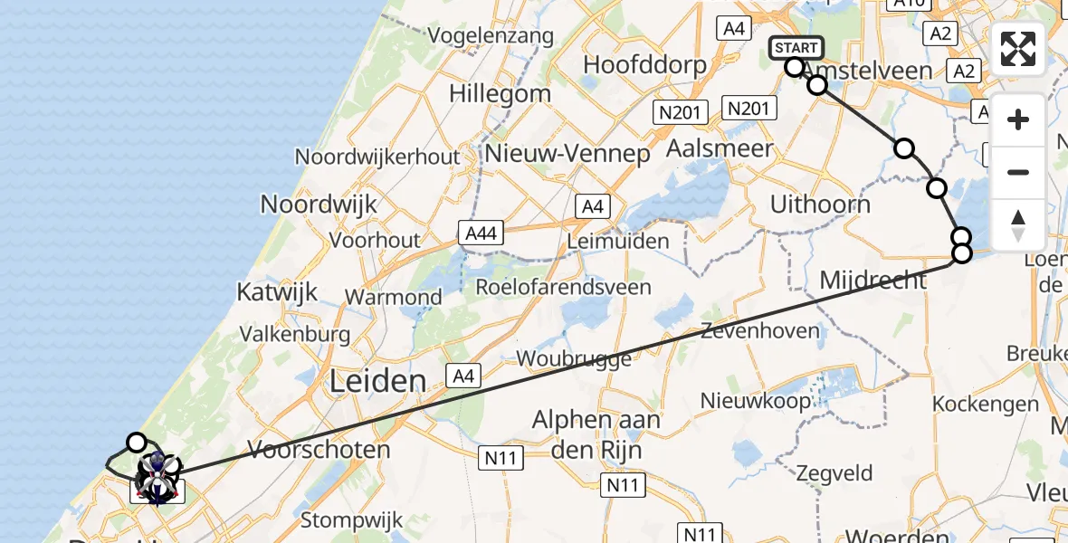 Vluchtroute Politiehelikopter Amsterdam Vliegveld Schiphol - Wassenaar, 17 mei 2026, 05:50