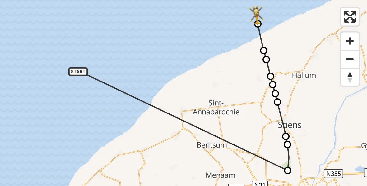Vluchtroute Ambulancehelikopter Waddenzee - Waddenzee, 17 mei 2026, 05:51