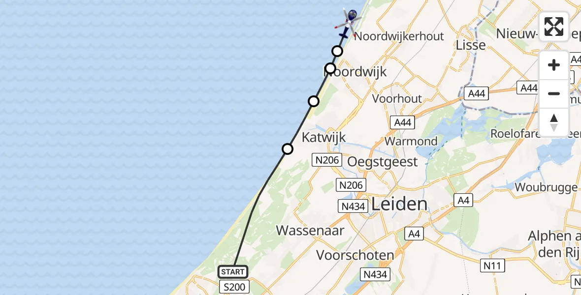 Vluchtroute Politiehelikopter Wassenaar - Noordzee, 17 mei 2026, 06:36