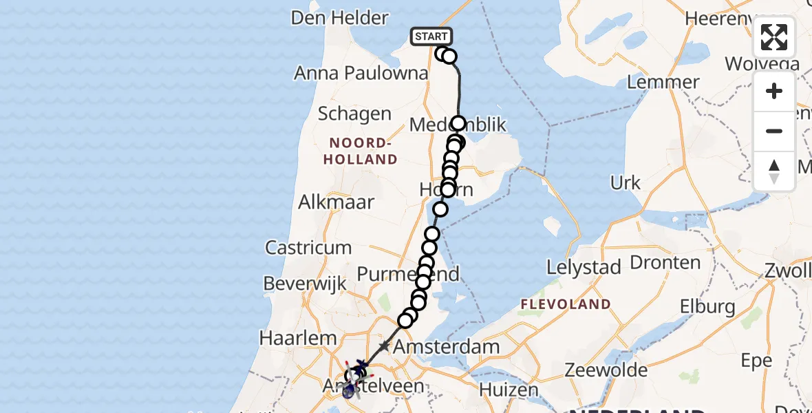 Vluchtroute Politiehelikopter Den Oever - Amsterdam Vliegveld Schiphol, 17 mei 2026, 07:26