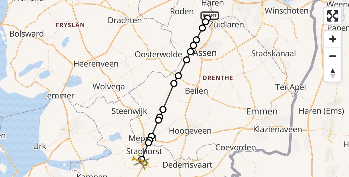 Vluchtroute Traumahelikopter Groningen Airport Eelde - Rouveen, 17 mei 2026, 08:13