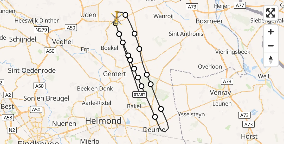 Vluchtroute Traumahelikopter Bakel - Vliegbasis Volkel, 17 mei 2026, 08:57