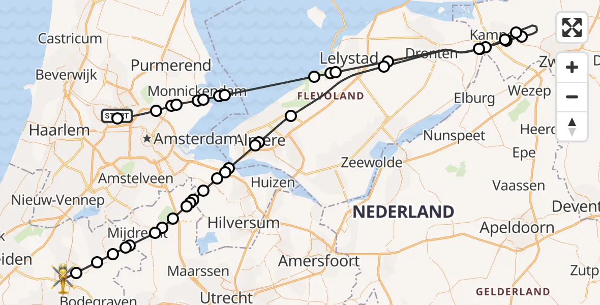 Vluchtroute Traumahelikopter Amsterdam Heliport - Alphen aan den Rijn, 17 mei 2026, 09:17