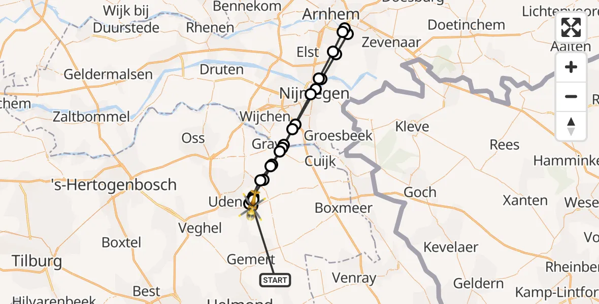 Vluchtroute Traumahelikopter Bakel - Vliegbasis Volkel, 17 mei 2026, 09:20