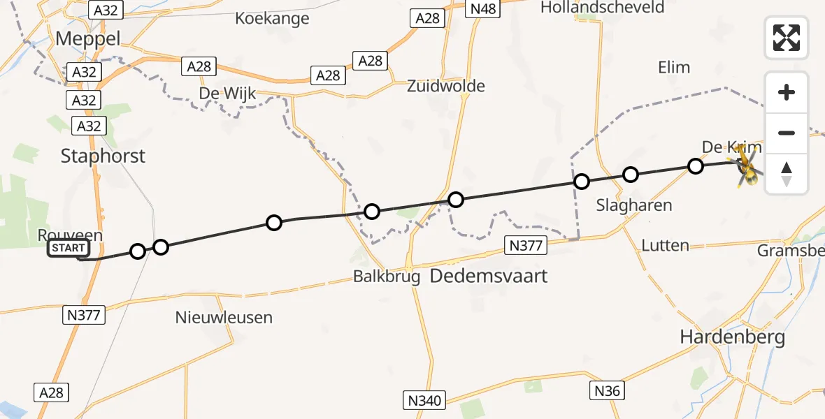 Vluchtroute Traumahelikopter Rouveen - De Krim, 17 mei 2026, 09:34