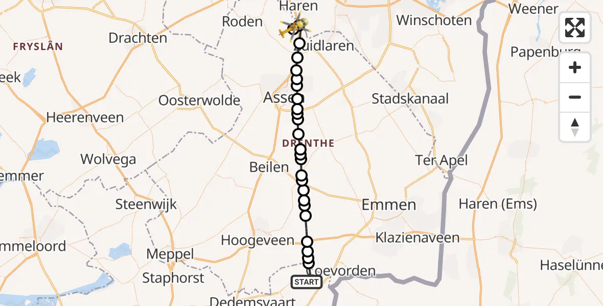 Vluchtroute Traumahelikopter De Krim - Groningen Airport Eelde, 17 mei 2026, 10:22