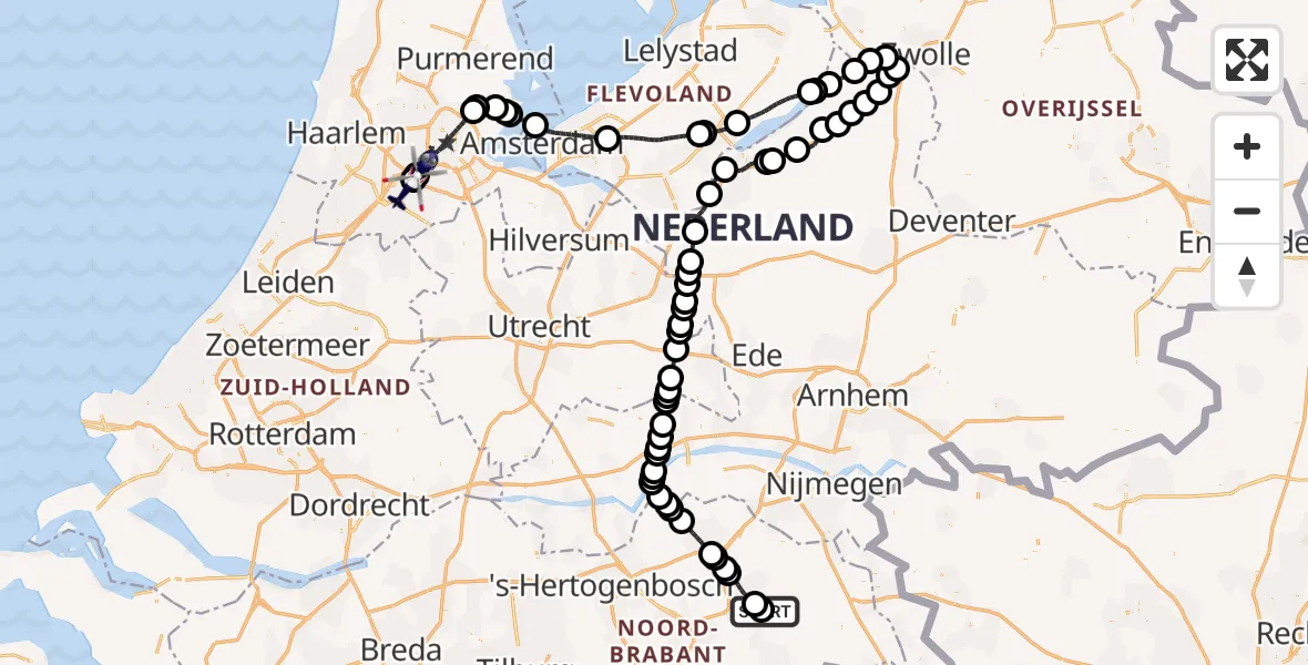 Vluchtroute Politiehelikopter Vliegbasis Volkel - Amsterdam Vliegveld Schiphol, 17 mei 2026, 10:26