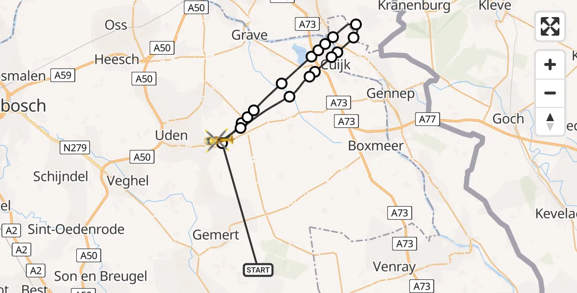 Vluchtroute Traumahelikopter Bakel - Vliegbasis Volkel, 17 mei 2026, 10:42