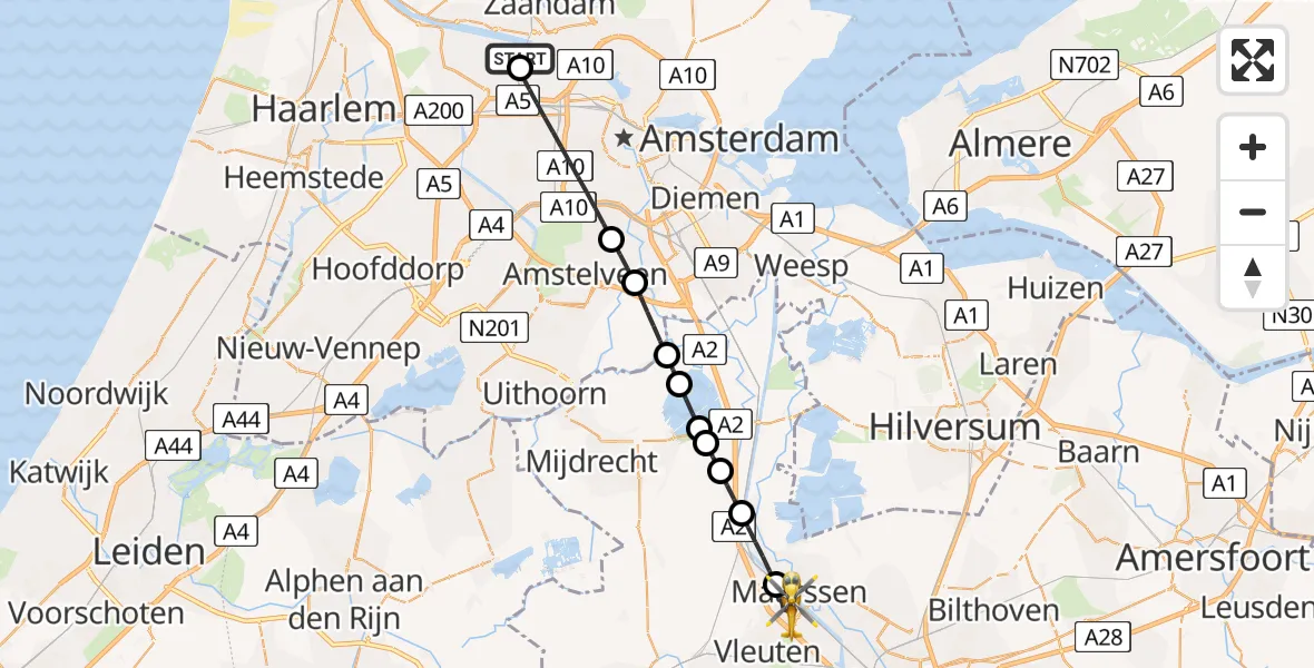 Vluchtroute Traumahelikopter Amsterdam Heliport - Maarssen, 17 mei 2026, 13:04