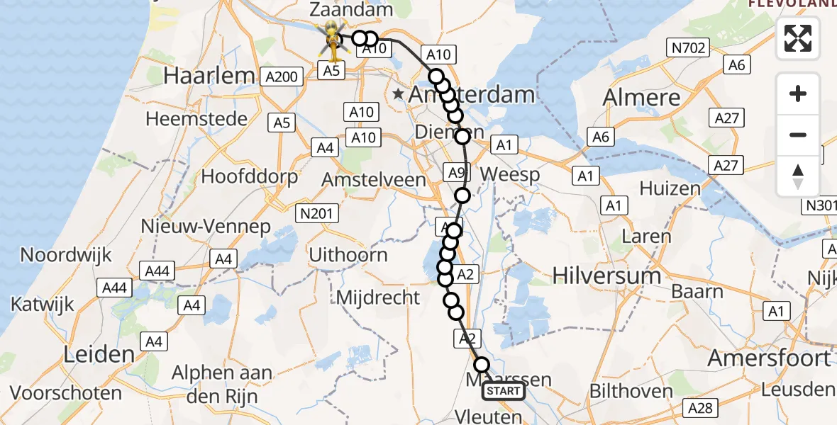 Vluchtroute Traumahelikopter Maarssen - Amsterdam Heliport, 17 mei 2026, 13:41