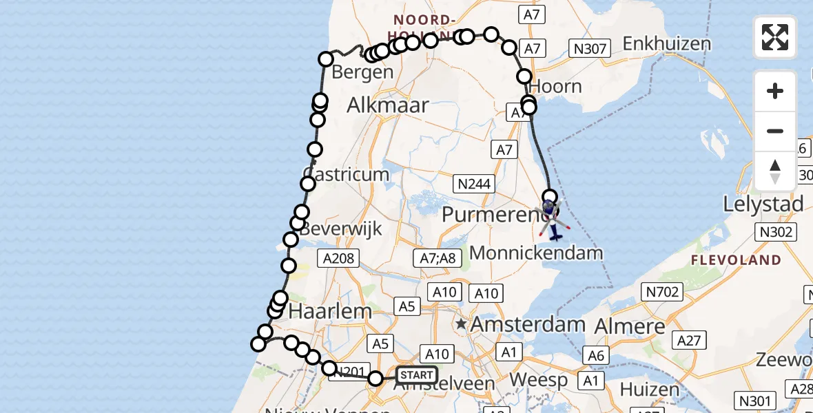 Vluchtroute Politiehelikopter Amsterdam Vliegveld Schiphol - Volendam, 17 mei 2026, 14:15