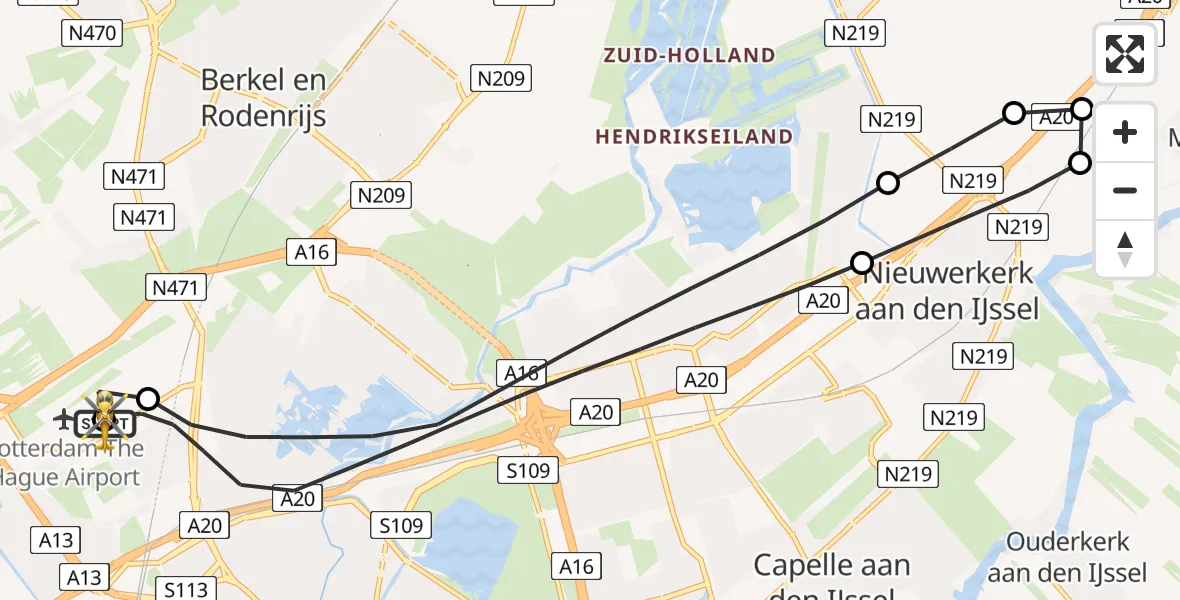 Vluchtroute Traumahelikopter Rotterdam The Hague Airport - Rotterdam The Hague Airport, 17 mei 2026, 14:33