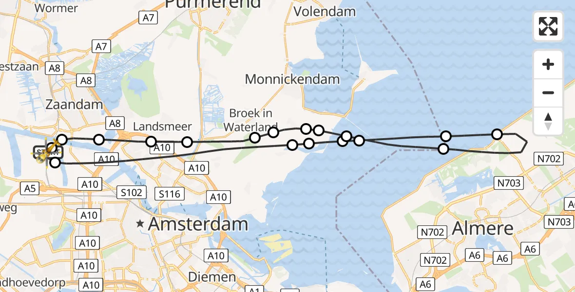 Vluchtroute Traumahelikopter Amsterdam Heliport - Amsterdam Heliport, 17 mei 2026, 14:39