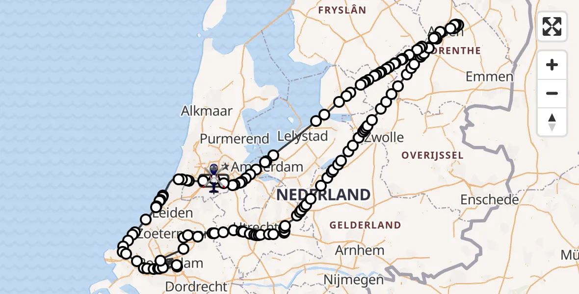 Vluchtroute Politiehelikopter Amsterdam Vliegveld Schiphol - Amsterdam Vliegveld Schiphol, 17 mei 2026, 14:46