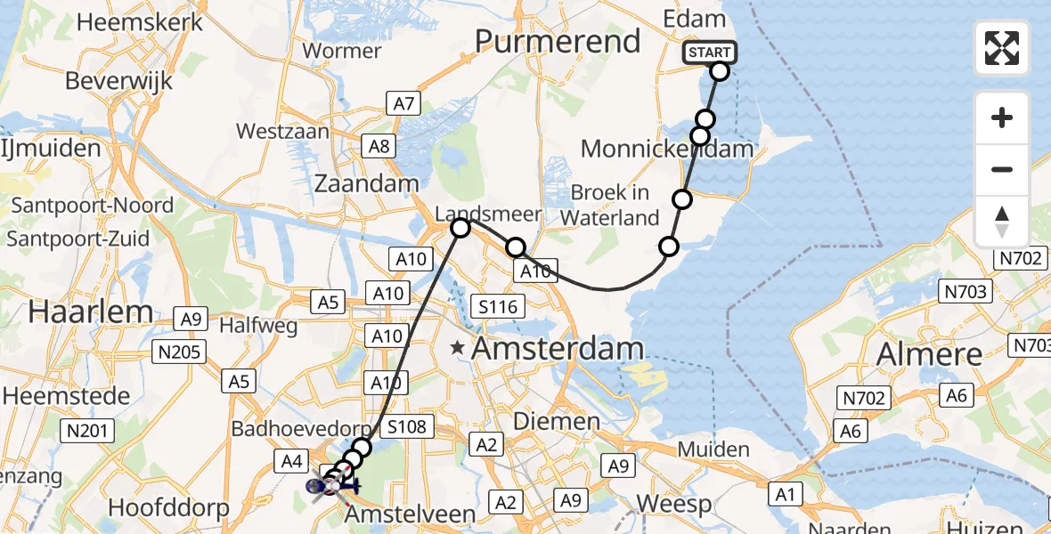 Vluchtroute Politiehelikopter Volendam - Amsterdam Vliegveld Schiphol, 17 mei 2026, 15:43