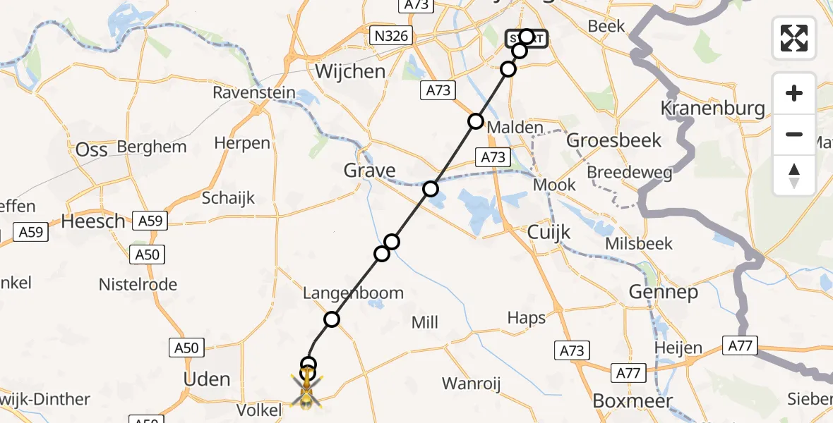 Vluchtroute Traumahelikopter Radboud Universitair Medisch Centrum - Vliegbasis Volkel, 17 mei 2026, 16:18