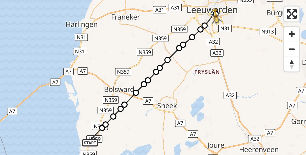 Vluchtroute Traumahelikopter Workum - Leeuwarden Medical Center Heliport, 17 mei 2026, 17:35
