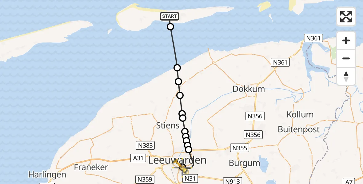 Vluchtroute Ambulancehelikopter Nes - Leeuwarden Medical Center Heliport, 17 mei 2026, 18:41