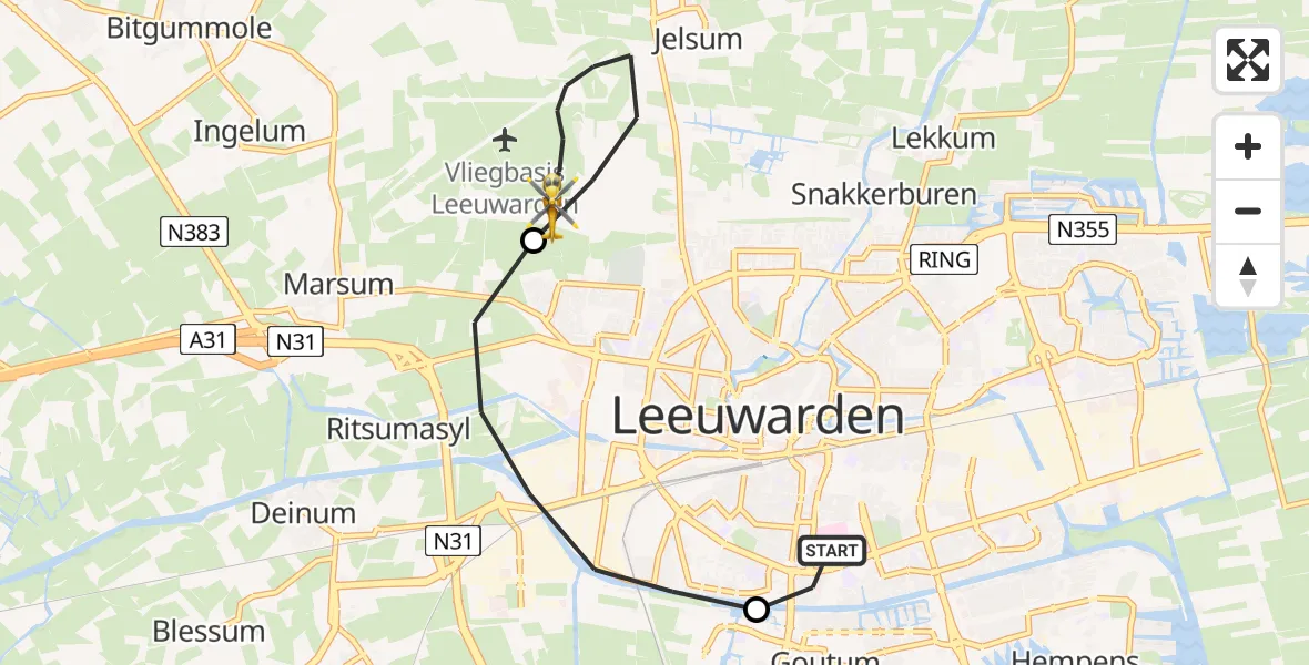 Vluchtroute Ambulancehelikopter Leeuwarden Medical Center Heliport - Vliegbasis Leeuwarden, 17 mei 2026, 19:21