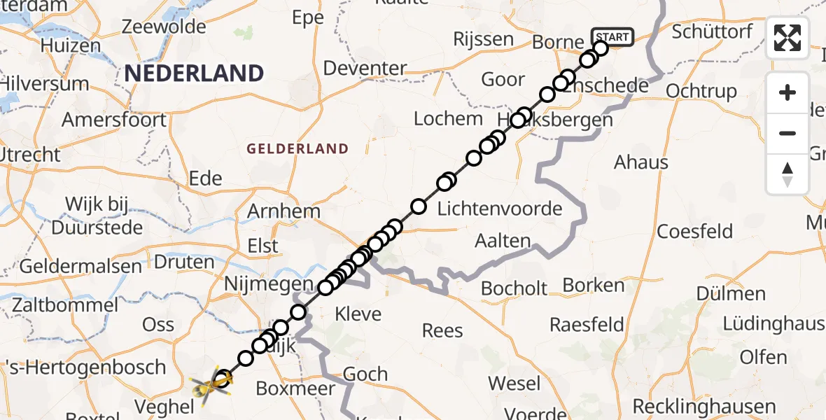 Vluchtroute Traumahelikopter Oldenzaal - Vliegbasis Volkel, 17 mei 2026, 19:33
