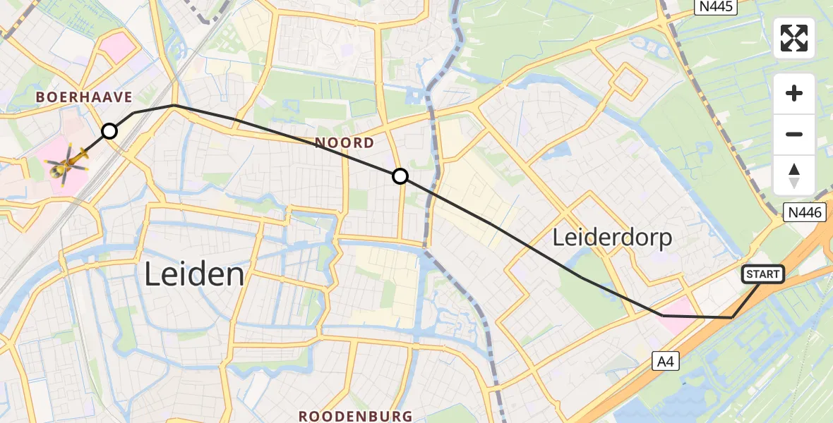 Vluchtroute Traumahelikopter Leiderdorp - Leiden University Medical Center Heliport, 17 mei 2026, 20:44