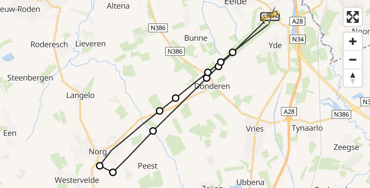 Vluchtroute Traumahelikopter Groningen Airport Eelde - Groningen Airport Eelde, 17 mei 2026, 22:02