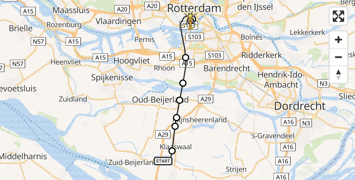 Vluchtroute Traumahelikopter Numansdorp - Leids Universitair Medisch Centrum (LUMC), 18 mei 2026, 03:18