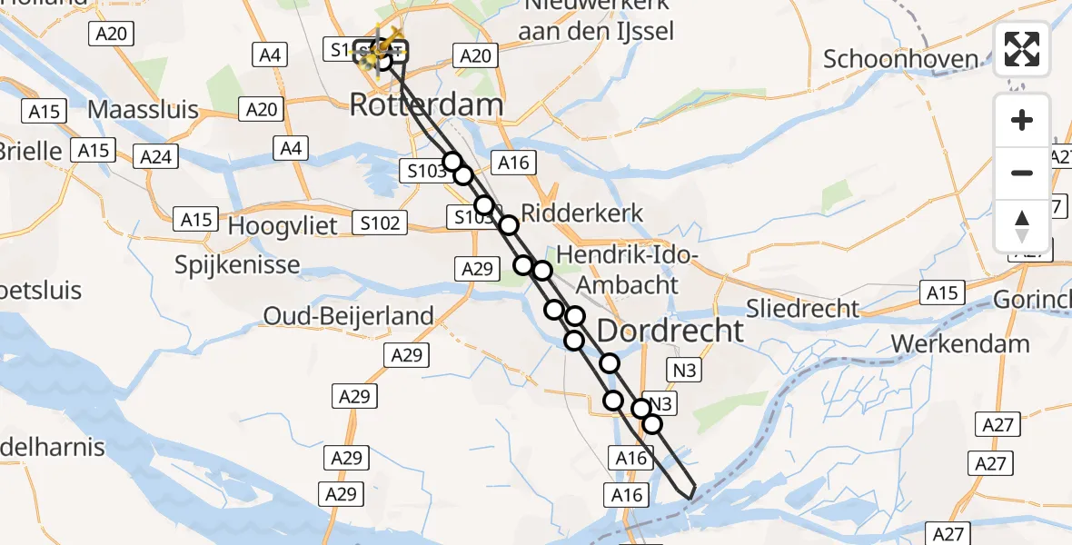 Vluchtroute Traumahelikopter Rotterdam The Hague Airport - Rotterdam The Hague Airport, 18 mei 2026, 06:29