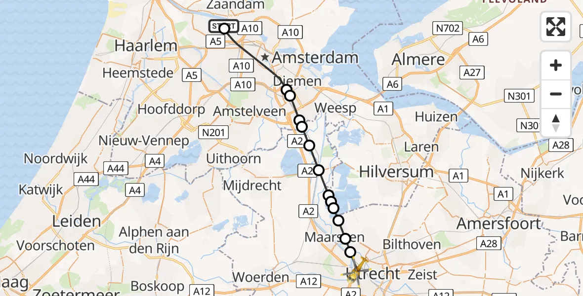 Vluchtroute Traumahelikopter Amsterdam Heliport - Utrecht, 18 mei 2026, 06:39