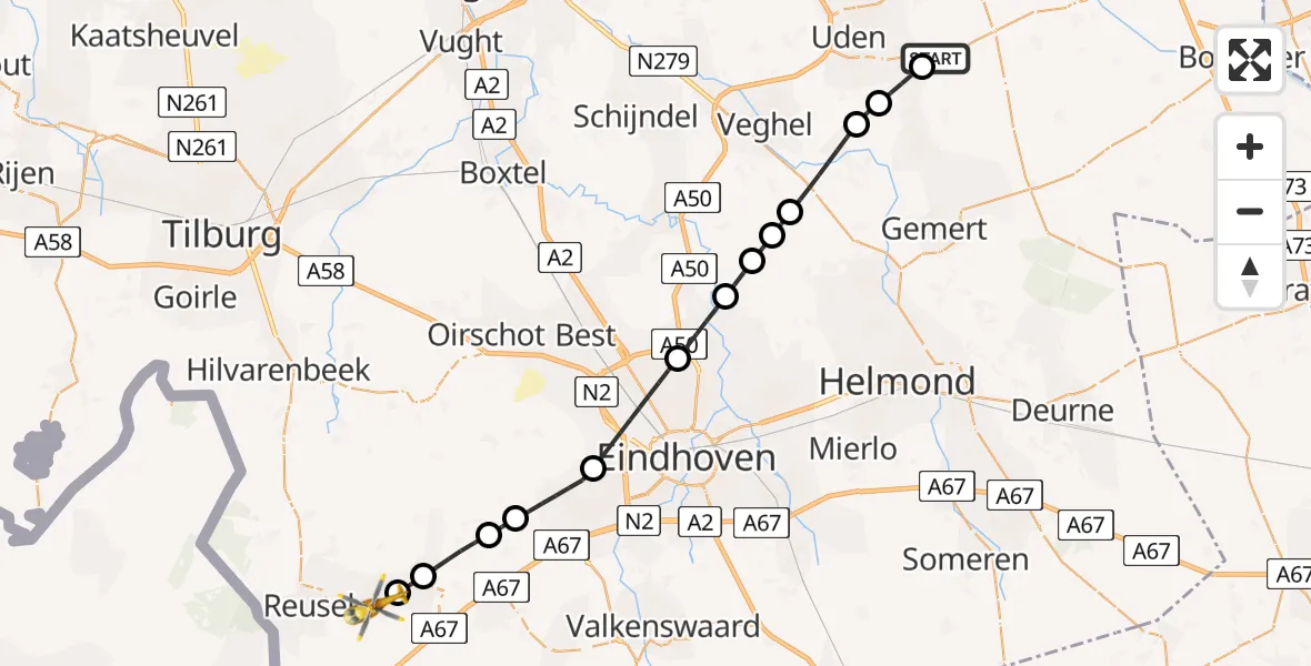 Vluchtroute Traumahelikopter Vliegbasis Volkel - Bladel, 18 mei 2026, 06:51