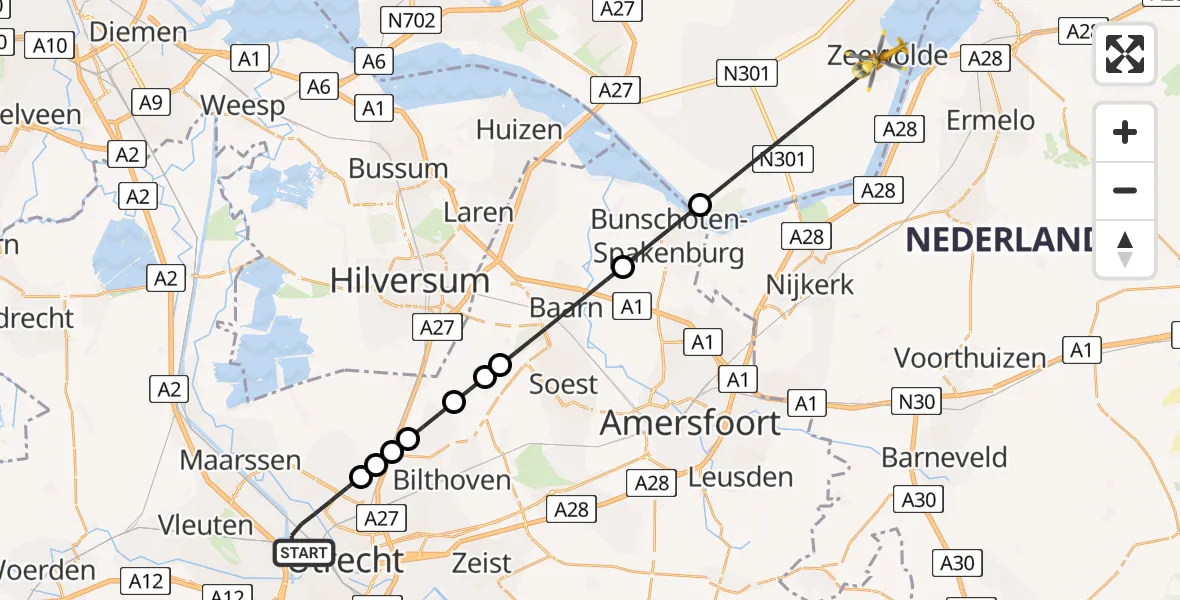 Vluchtroute Traumahelikopter Utrecht - Zeewolde, 18 mei 2026, 07:02