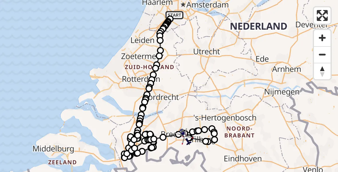 Vluchtroute Politiehelikopter Amsterdam Vliegveld Schiphol - Vliegbasis Gilze Rijen, 18 mei 2026, 07:19