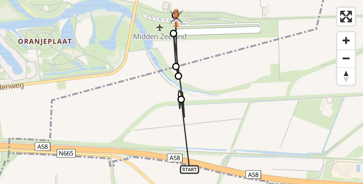 Vluchtroute Kustwachthelikopter Lewedorp - Vliegveld Midden-Zeeland, 18 mei 2026, 07:53